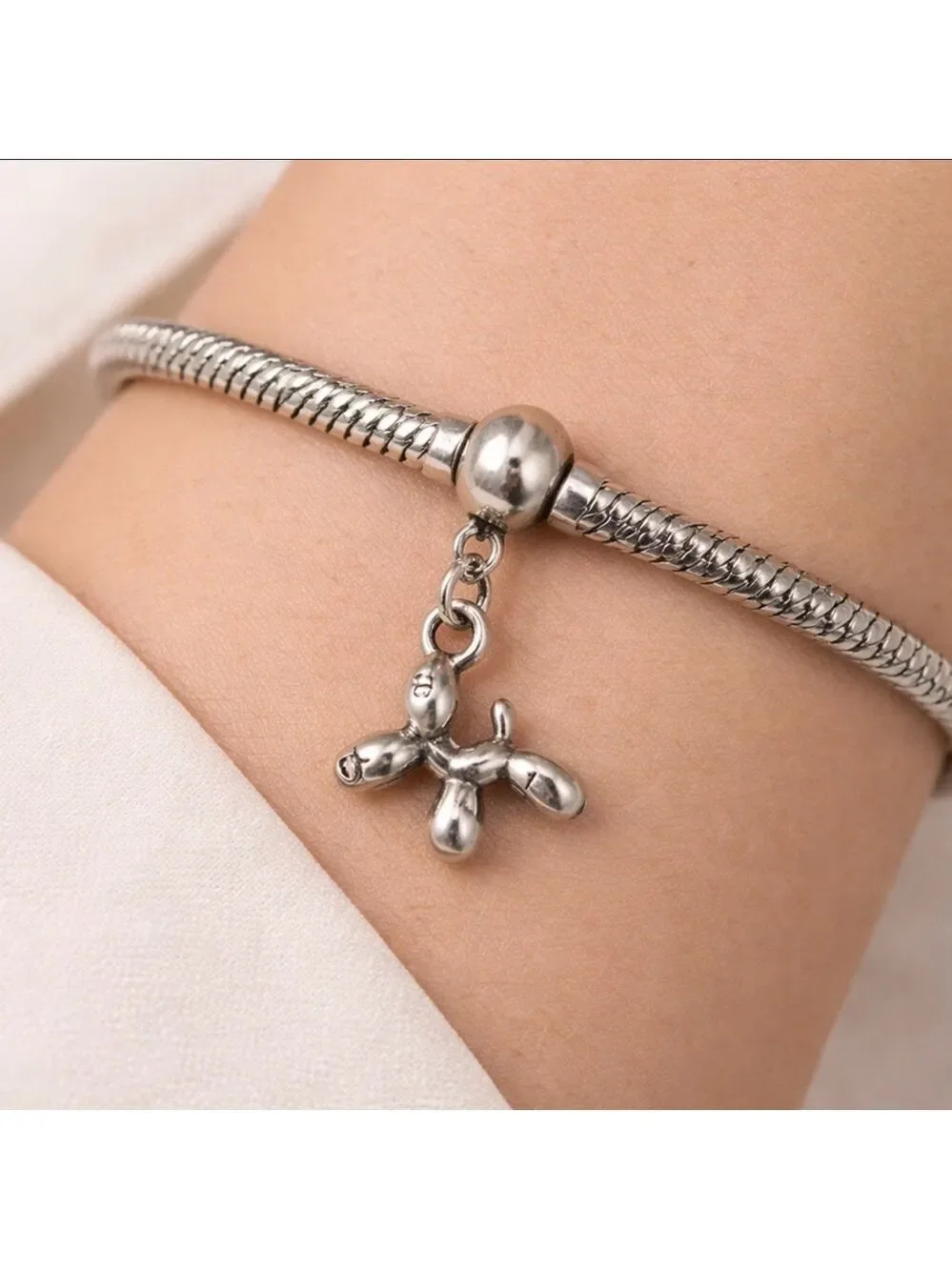 BALLOON DOG PENDANT SILVER STAINLESS STEEL CHARM 1” CUTE TRENDY JEWELRY